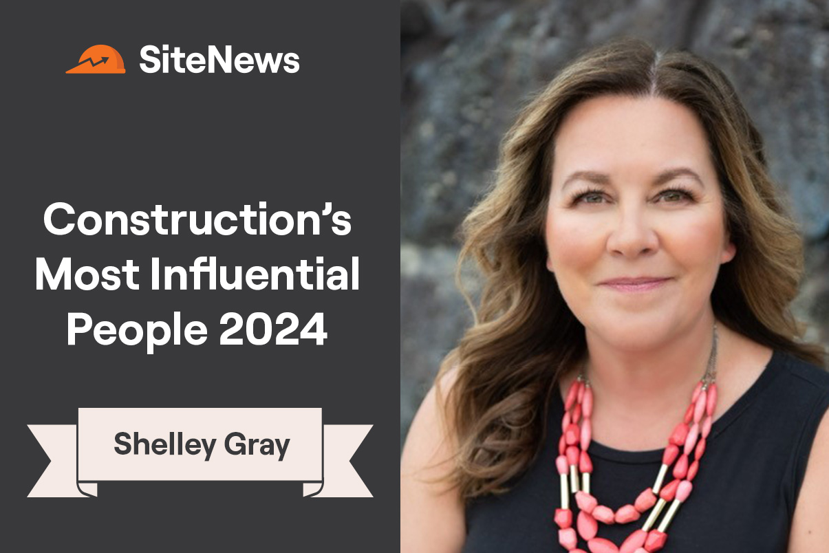 Shelley Gray profile photo with text on left saying Construction's most influential people 2024